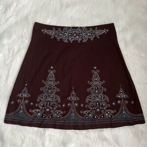 Heart Soul Brown Embroidered Knee Length Skirt with Sequins